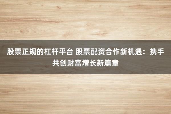 股票正规的杠杆平台 股票配资合作新机遇：携手共创财富增长新篇章