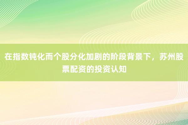 在指数钝化而个股分化加剧的阶段背景下，苏州股票配资的投资认知