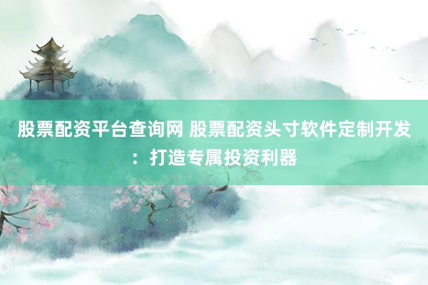 股票配资平台查询网 股票配资头寸软件定制开发：打造专属投资利器